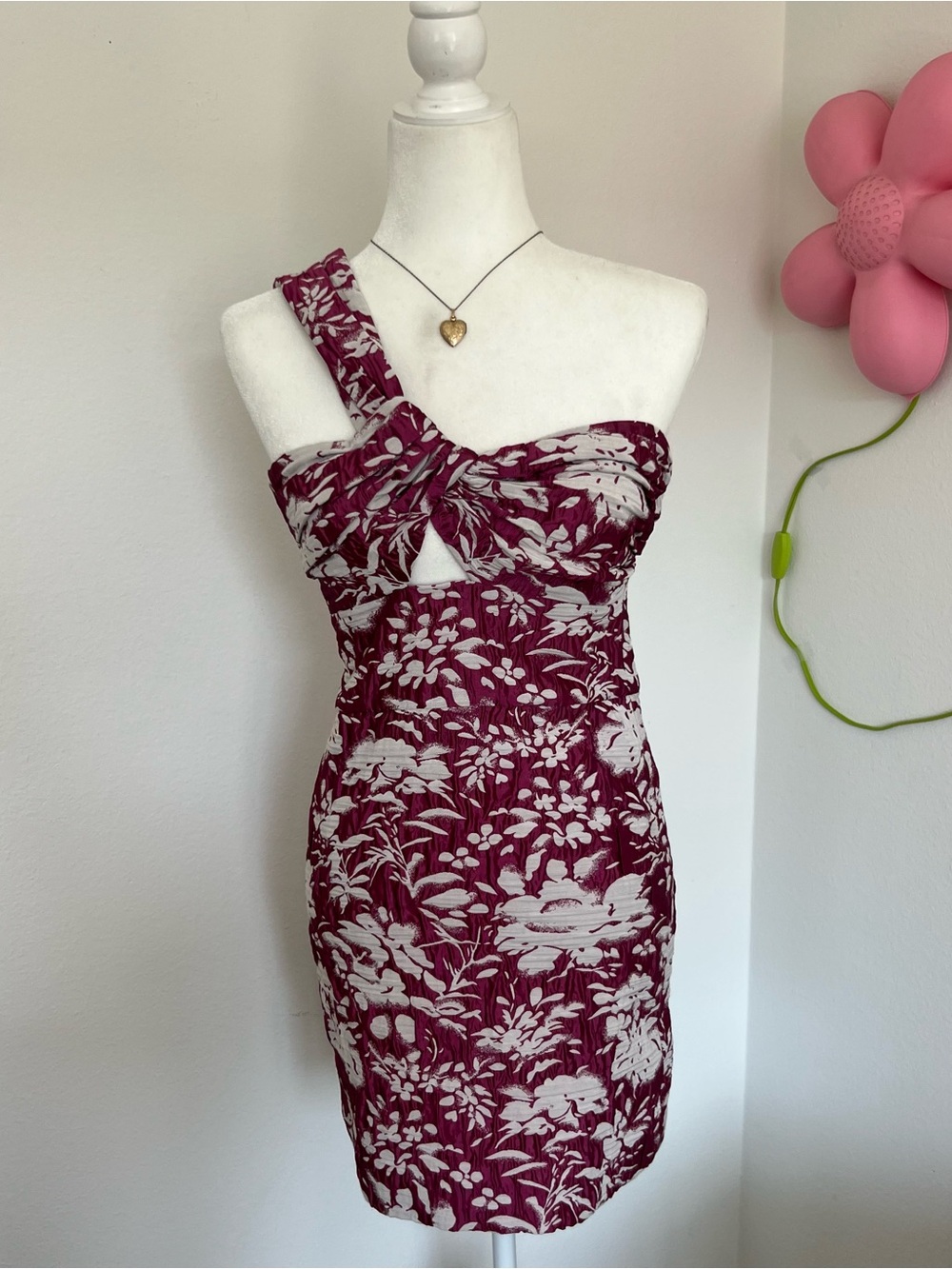 Alexis One-Shoulder Burgundy and White Floral Dress